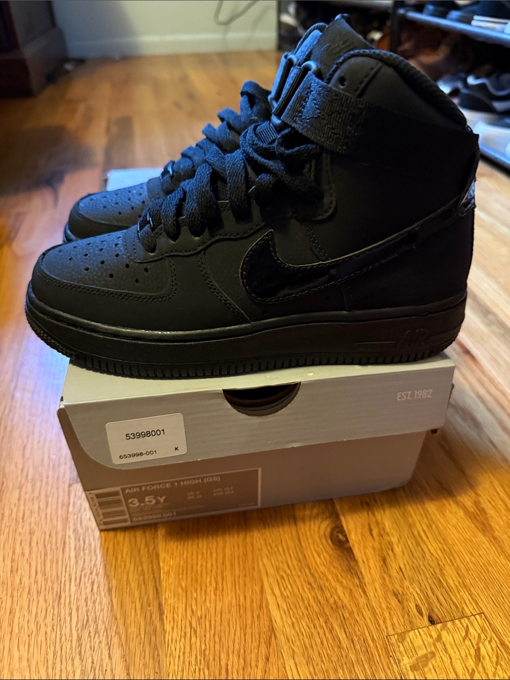 Nike Air Force 1 GS Black High-Top Sneakers 3.5 Triple Black Brand New In Box